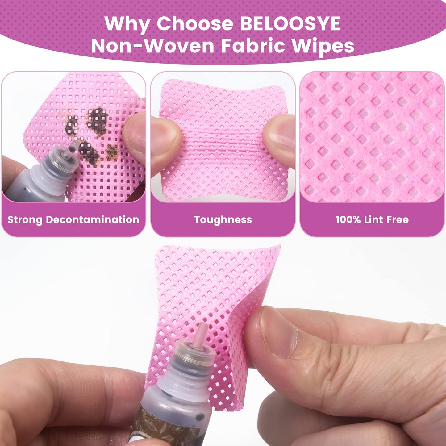 540 PCS Lint Free Nail Wipes, Eyelash Extension Glue Wipes, Super Absorbent Soft Non-woven Fabric Nail Polish Remover Wipes, Cleaning Pad Cloth for Lash Extension Supplies & Nail Polish Bottle(Pink)