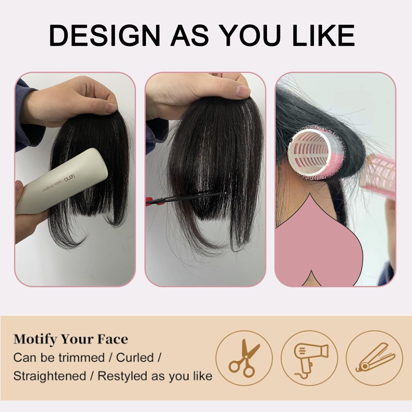 ORIGEN Clip in Bangs Real Human Hair Clip on Wispy Bangs Fringe with Temples Hairpieces Fake Front Bangs Extensions for Women Dark Brown Color