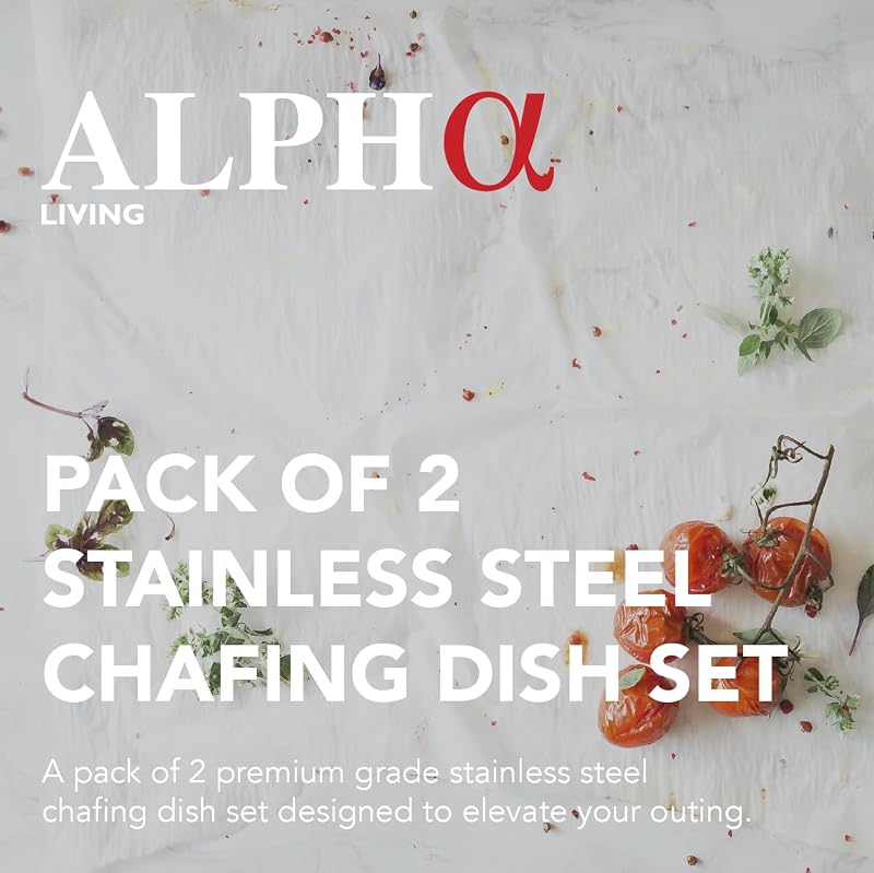 2 Pack 8 Qt Chafing Dishes, Stainless Steel with Alpine Gray Handles - Complete Set
