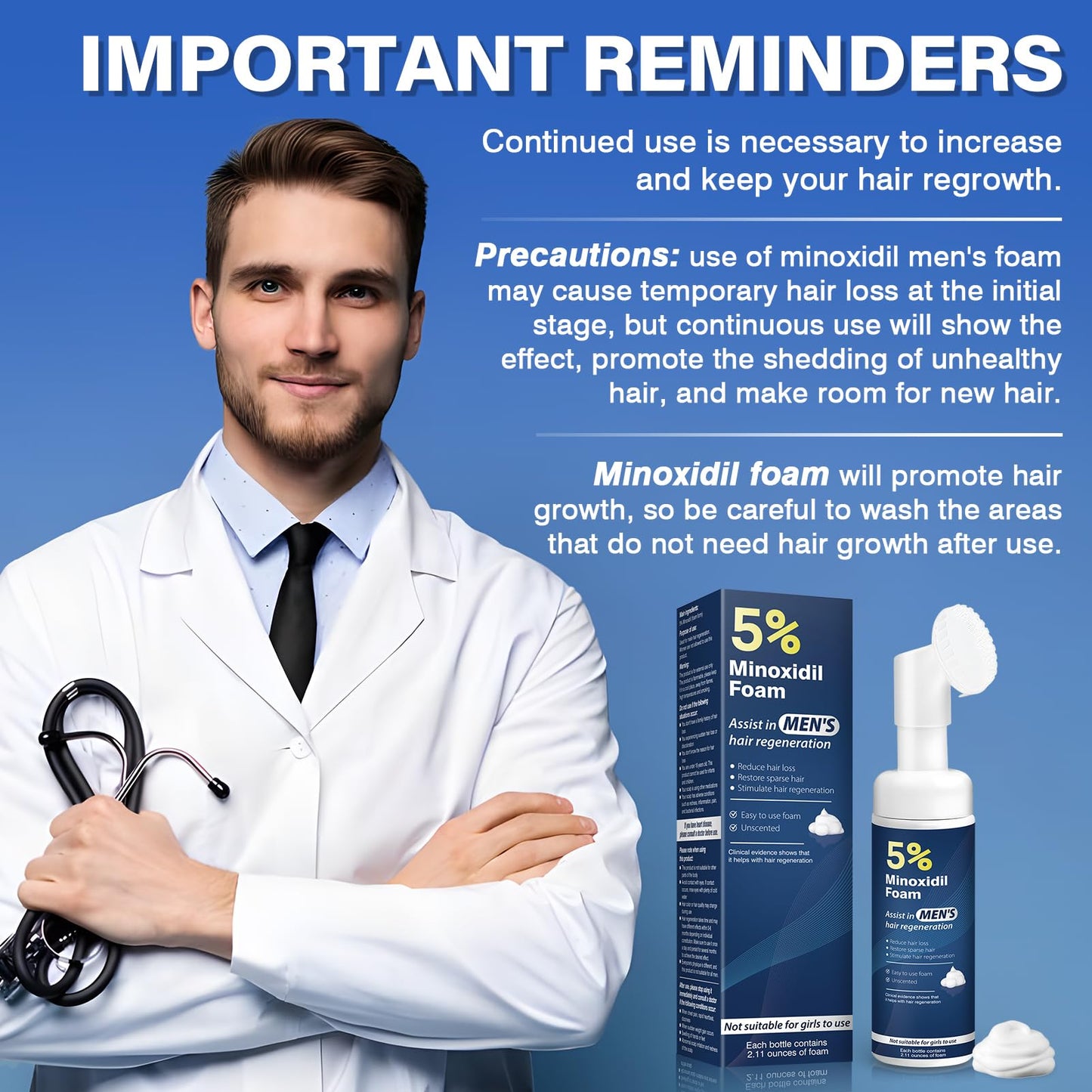 5% Minoxidil Foam for Men Hair Growth Foam Suitable for Hair Thinning Receding Hairline and Hair Loss to Hair Regrowth Get Thicker Fuller Hair 3 Bottles 2.11 Ounces Each