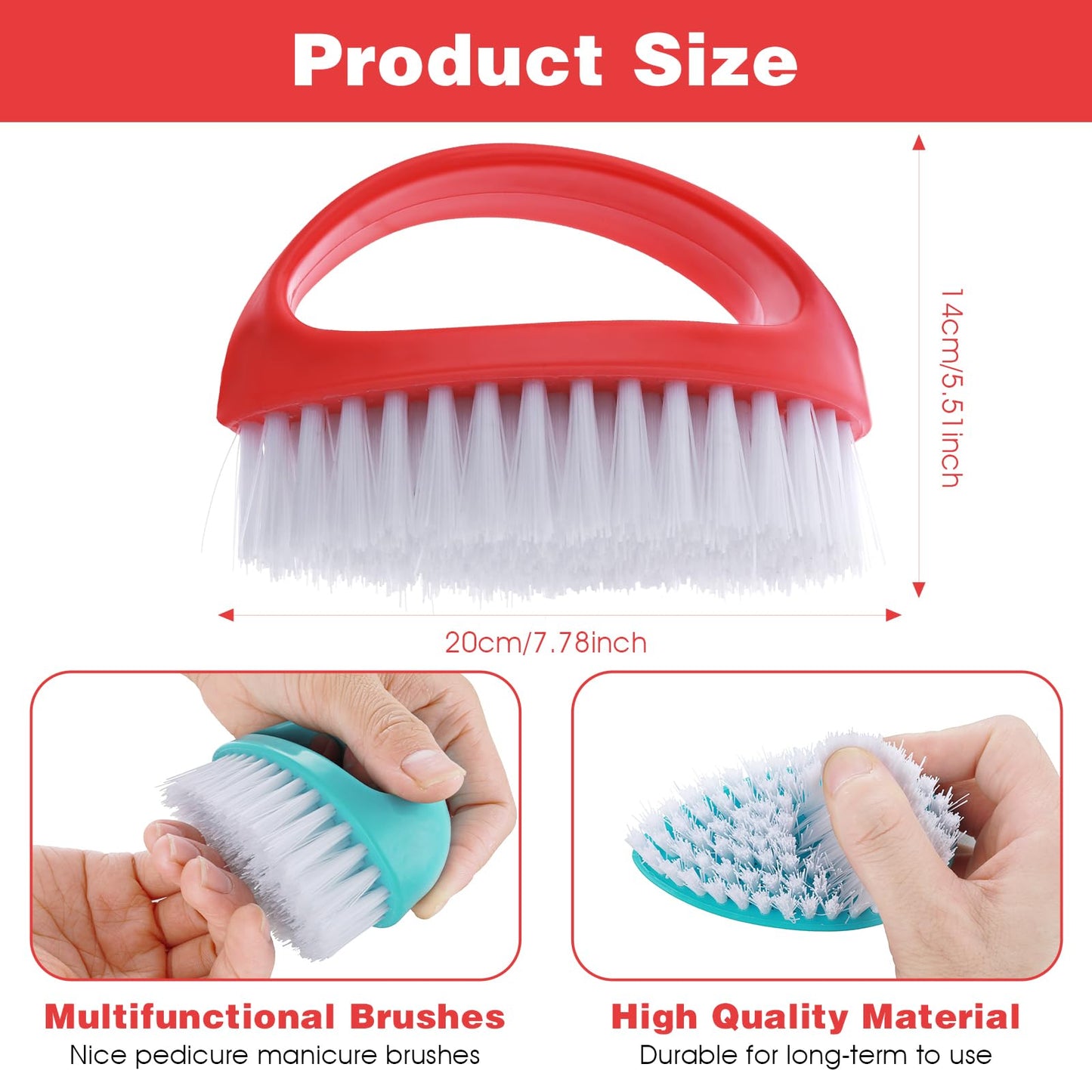 HJZHII 2 Pcs Hand and Nail Brush, Nail Clippers Heavy Duty Scrub Clean Brushes with Nylon Bristles for Cleaning Soft Stiff Fingernails Fingers Toes and Nails Scrubber Men Women(Red, Blue)