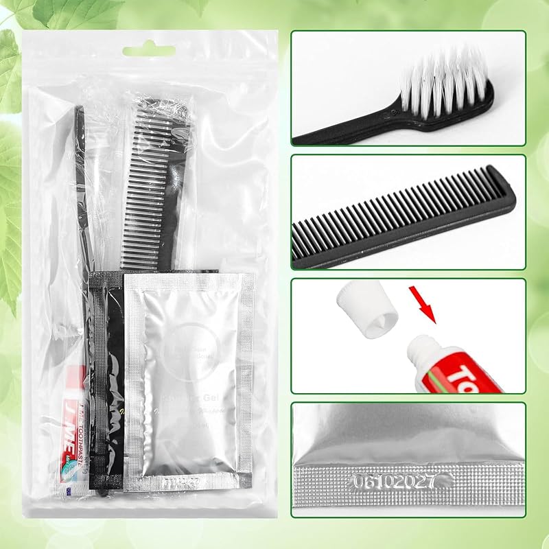Travel Size Toiletry Kit Bulk 40 Pack for Homeless Care Packages - Includes Toothbrush, Toothpaste, Comb, Shower Gel & Shampoo - RSQAZQ Variation 40