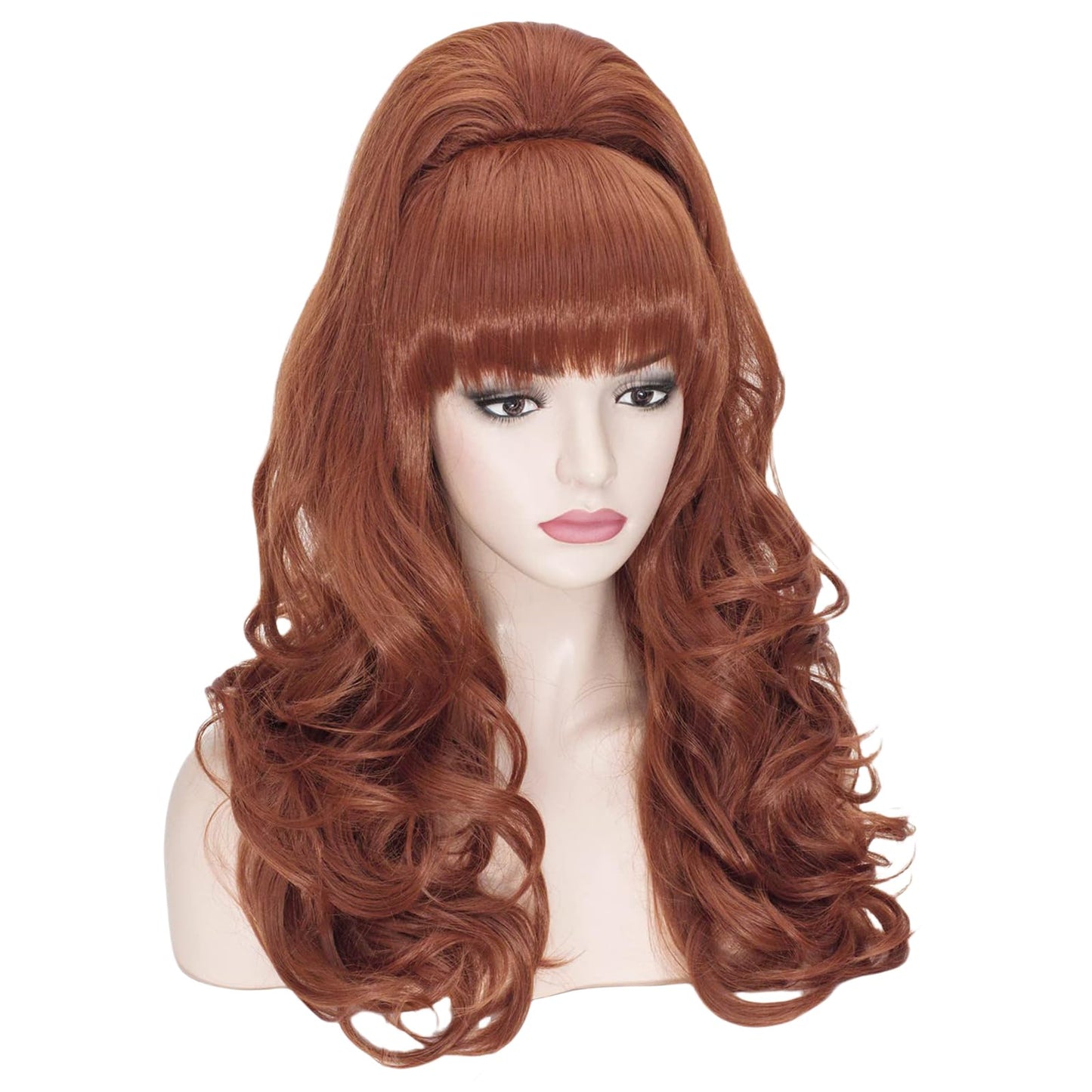 Probeauty Long Wavy Auburn Copper Bouffant Beehive Wigs Big Curly Wave Retro Wigs for Women 70s 80s Costume 23 Inch