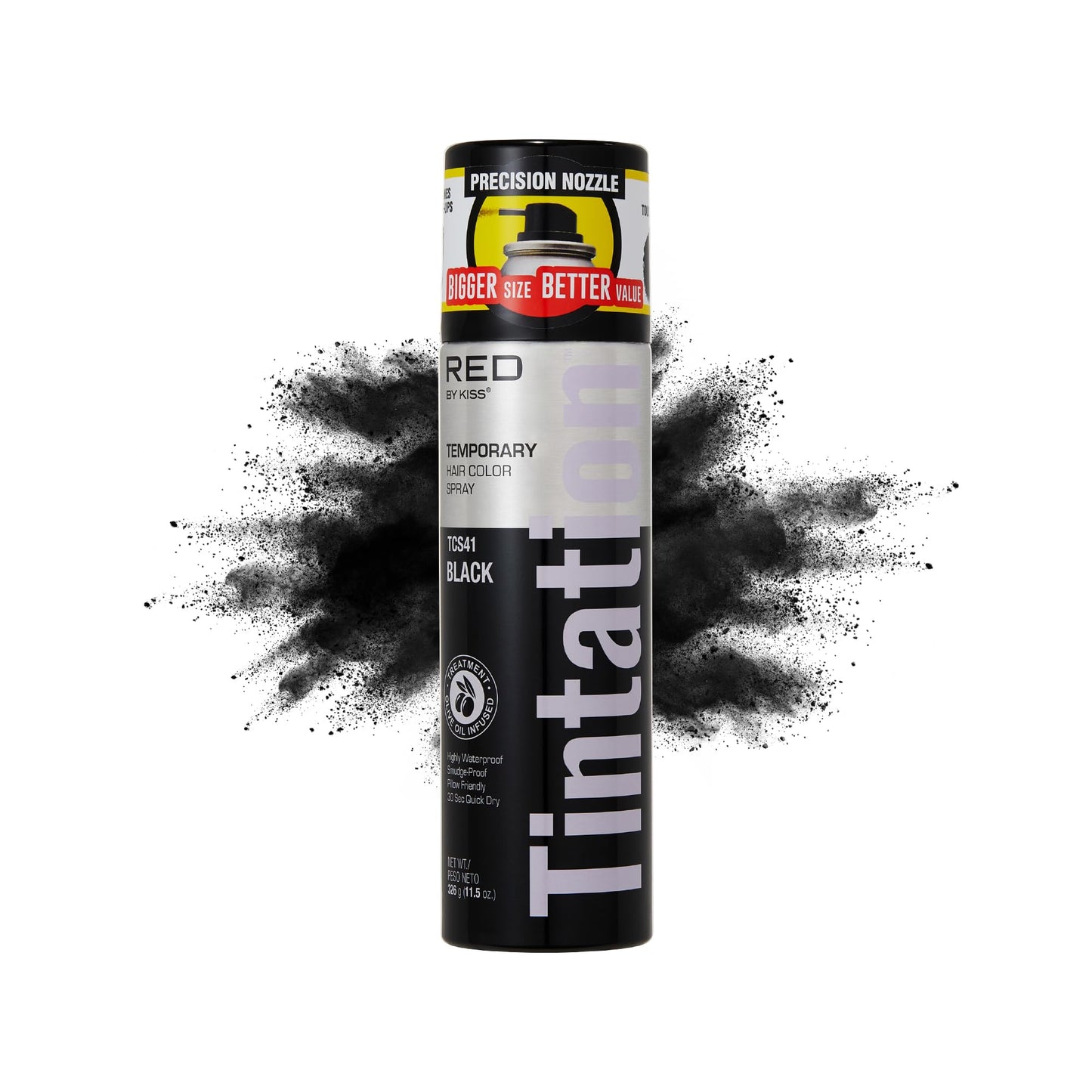 RED by Kiss Tintation Temporary Hair Color Spray, Extra Large Size, Instant Gray Root Cover Up, Water-Resistant, Smudge-Proof, Hairline & Barber Touch-Up, Quick Dry (Black, 11.5 OZ)