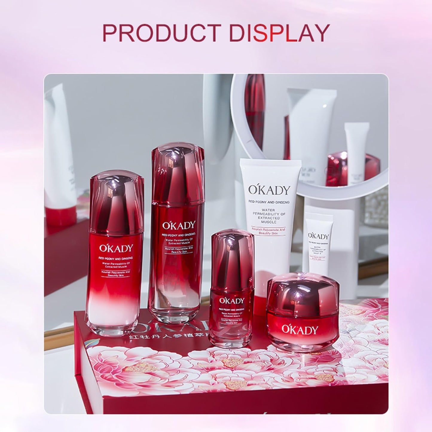 R RadiantRise Ginseng Anti-Aging Skincare Set For Women 6-In-1 Skin Care Kit Moisturizing Reviving Smooth Skin Valentine's Day Gift