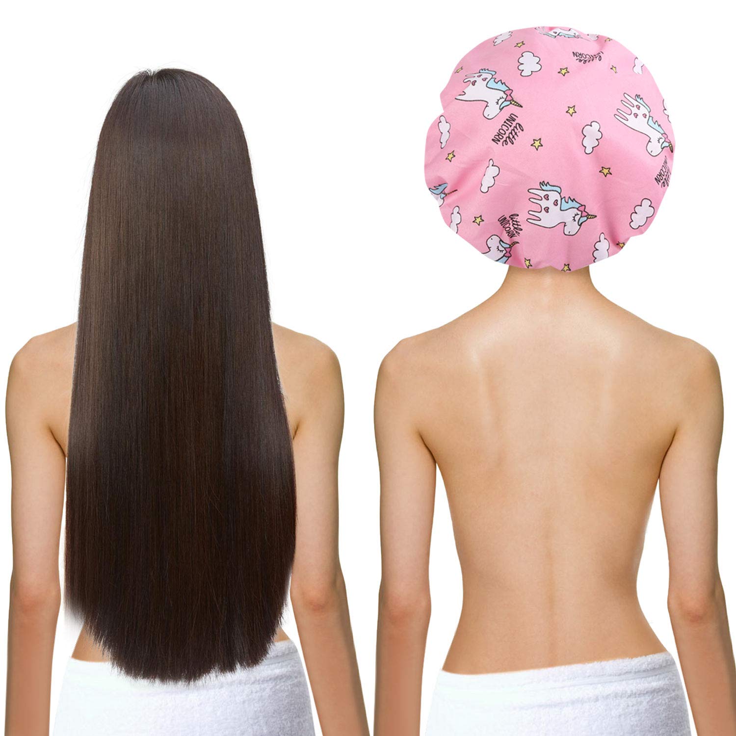 Unicorn Shower Caps for Long/Thick Hair, Cute Hair Cover for Women and Girl, Waterproof Bath Hat, Double Layer Bonnet