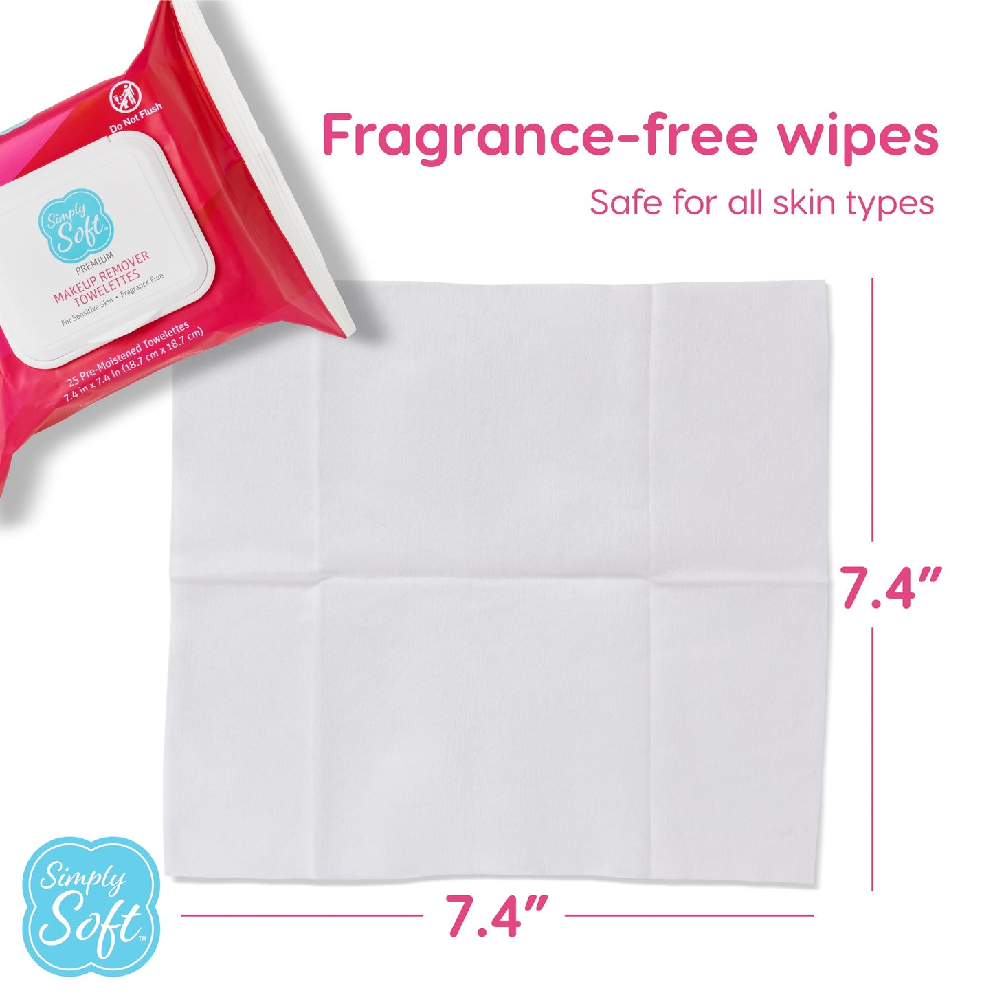Simply Soft Premium Makeup Remover Towelettes 50 ct (2 - 25 Count Flip-top Packs), Fragrance-Free Makeup Wipes for Sensitive Skin, Hypoallergenic, pH Balanced Eye & Face Wipes