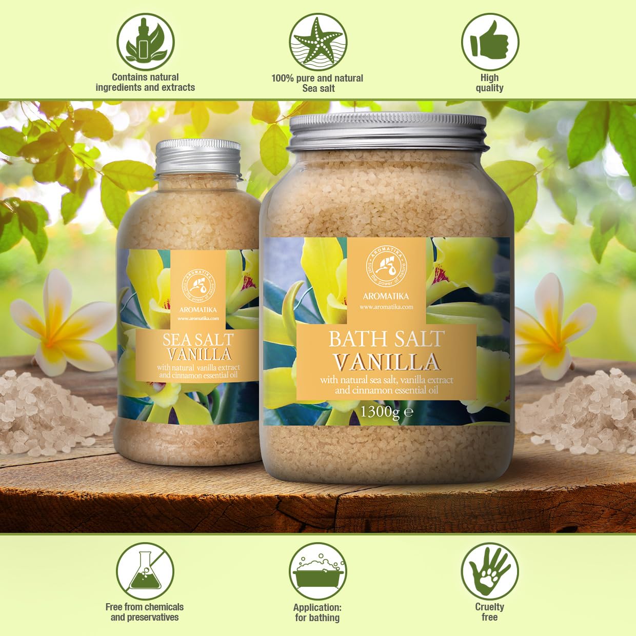 Bath Sea Salt Vanilla 46 Oz (1300g) - 100% Natural Sea Salt with Vanilla Extract & Cinnamon Essential Oil - Relaxing Bath - Beauty - Body Care - Relaxation - Good Sleep - Aromatherapy Bath Salts