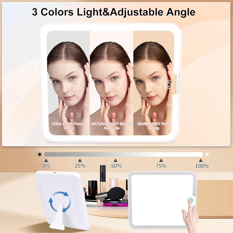 Sparkling Makeup Box with LED Mirror - Travel Hard Case with Adjustable Dividers (Rechargeable) - Cosmetic Organizer Gift