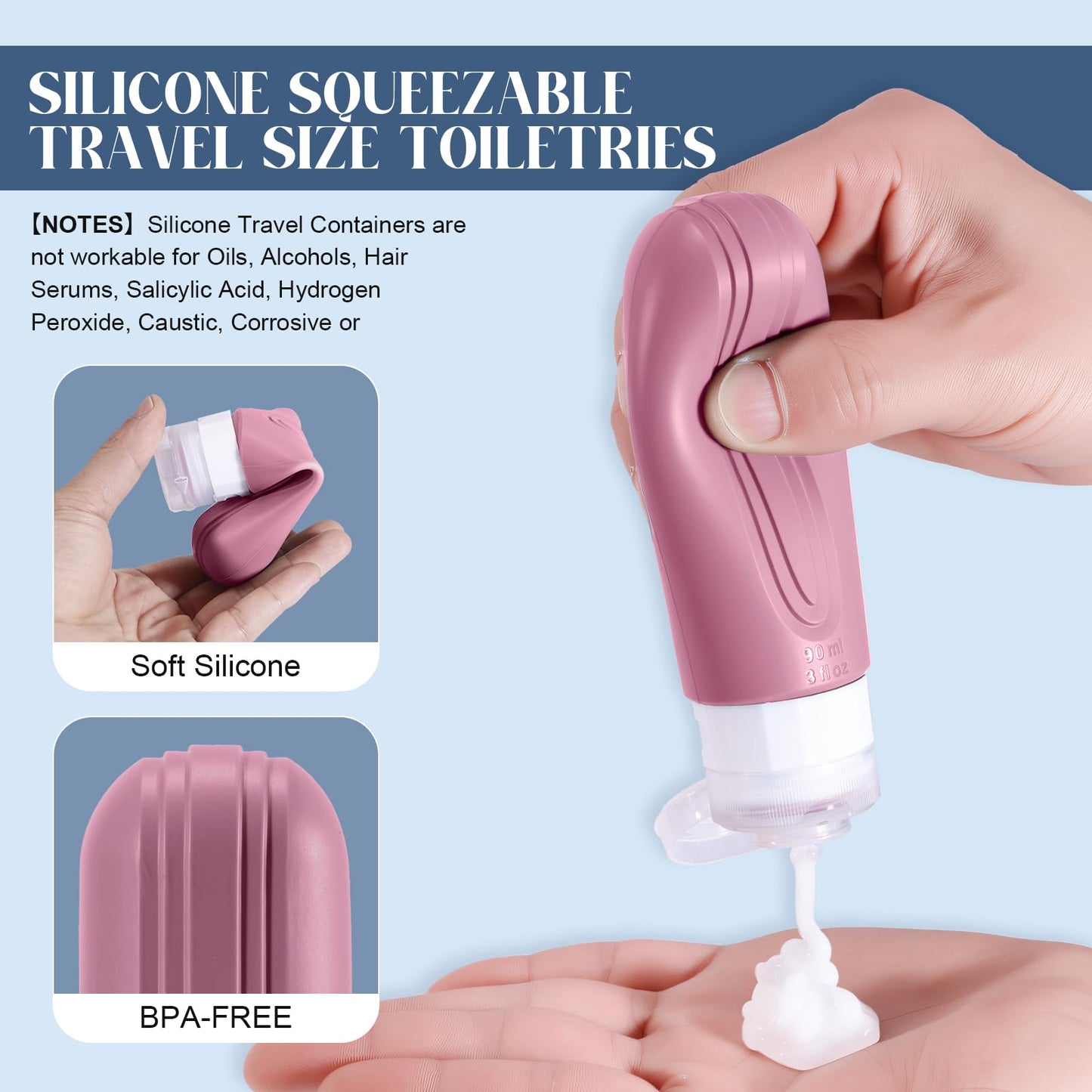 YIIMER Travel Bottles for Toiletries, 3oz TSA Approved Travel Size Toiletries, Silicone Leak-Proof Refillable Containers, Squeezable Liquid Essentials Bottles W/Clear Bag(PURPLE)