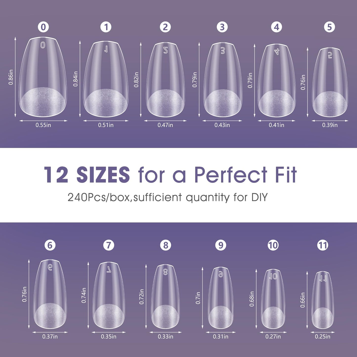 Short Coffin Gel Nail Tips: 240 PCS Pre-Shaped Full Cover False Coffin Nails Tips Acrylic Clear Fake Nails Extension for Nail Manicure Home DIY Women 12 Sizes