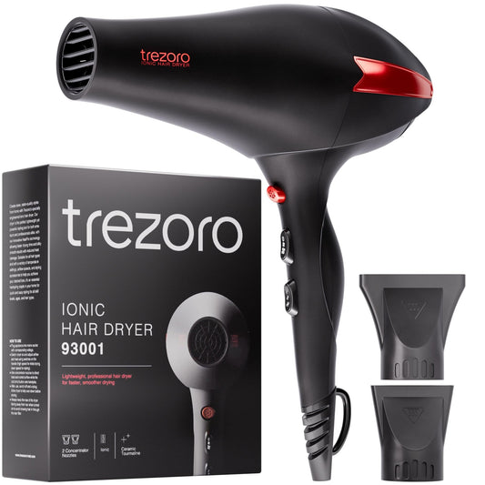 TREZORO Professional Ionic Hair Dryer for Salon - 2200W Powerful Blow Dryer - Lightweight Travel for Normal & Curly Hair Includes Volume Styling Nozzle