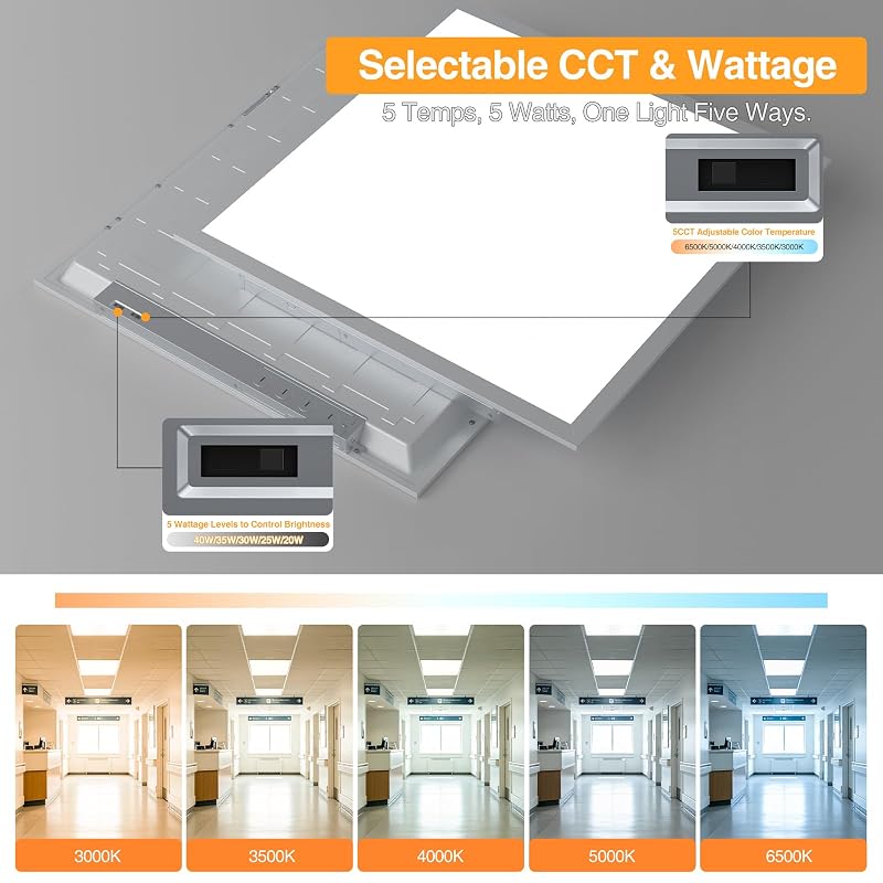 2x2 LED Flat Panel Light 5CCT 0-10V Dimmable 5200LM 2-Pack – 2x2FT Variation