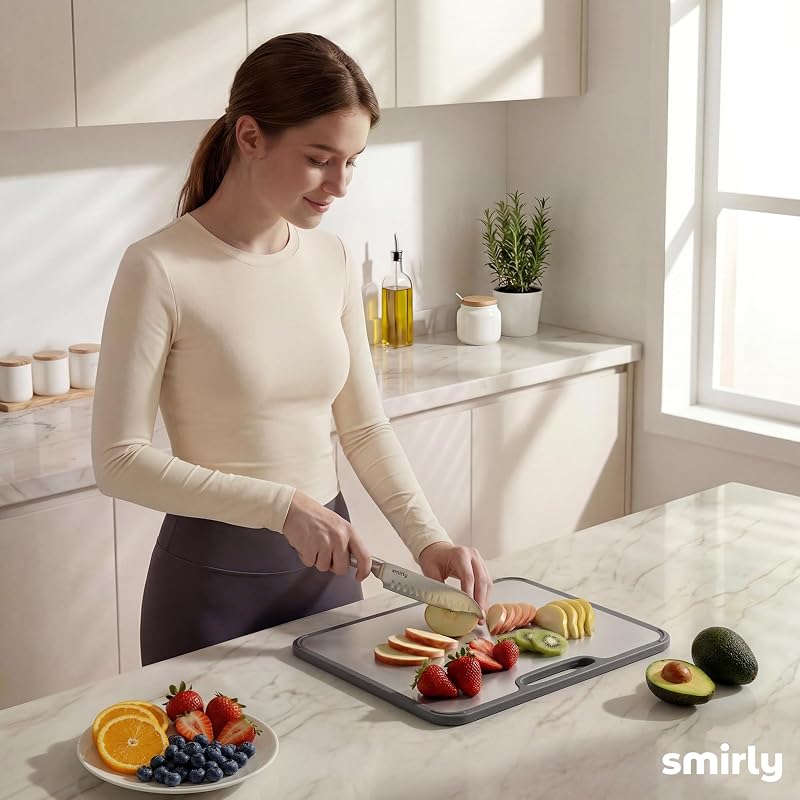 SMIRLY Titanium Cutting Board Set - 3 Pack, Dishwasher Safe, Double-Sided (Silver)