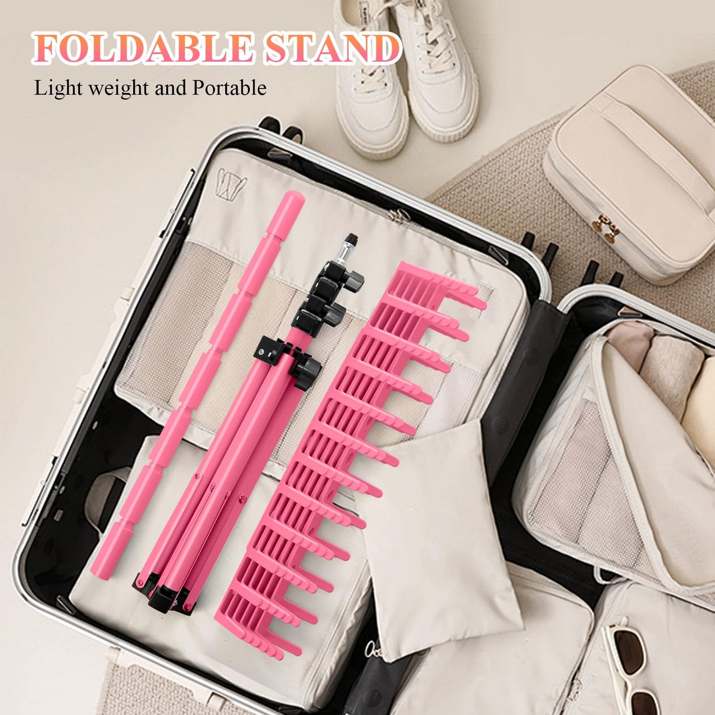 JANMPASK Braiding Hair Rack Height Adjustable 144 Pegs Braiding Rack Hair Extension Holder with Hair Braid Tools, Easy to Assemble (pink)
