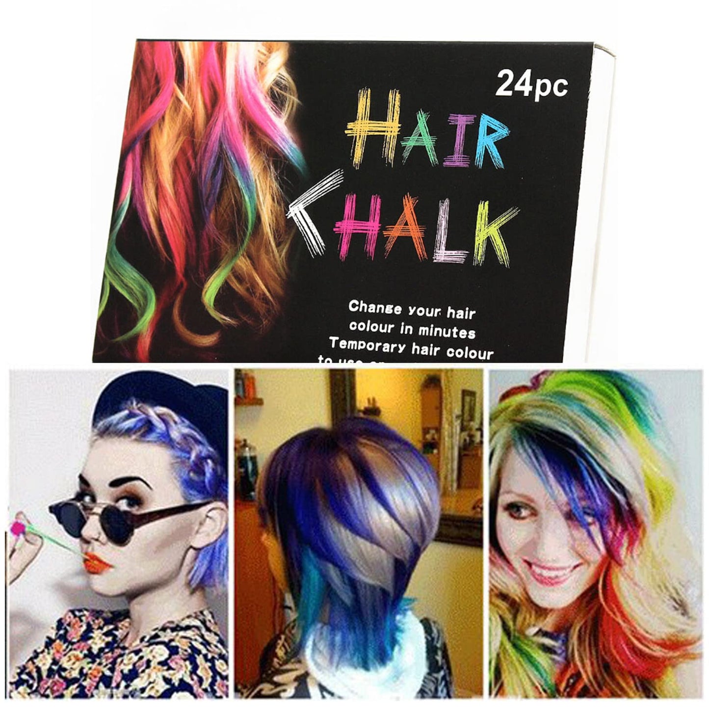 Joyeee 24 Colors Hair Chalk for Birthday, Cosplay, and Masquerade - Washable, Easy Application, Christmas Gifts for Girls and Teens