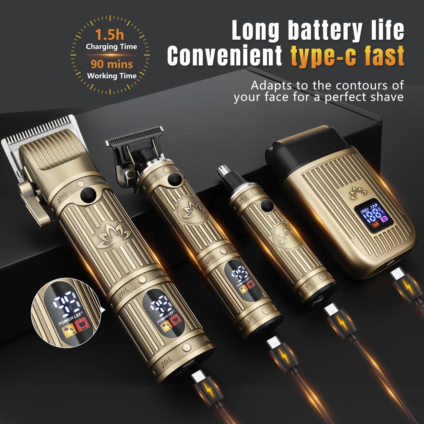 Bomxin Hair Clippers for Men Professional, T-Blade Barber Clippers and Trimmer Set, 4 in 1 Mens Cordless Hair Clipper for Barber Kit, Foil Thaver and Nose Trimmer for Men with LED Display