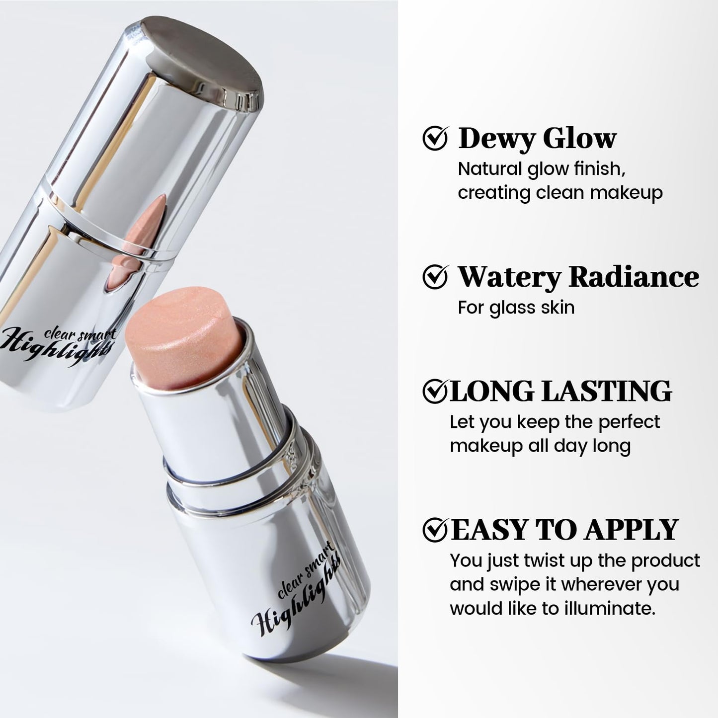 HOSAILY Clear Mermaid Pink Highlighter Stick for Glass Skin, Dewy Finish Radiance Shimmer Watercolor Face Highlighter Balm, Multi-Use Waterproof Dimension Glow Highlighter Contouring Stick Makeup#02