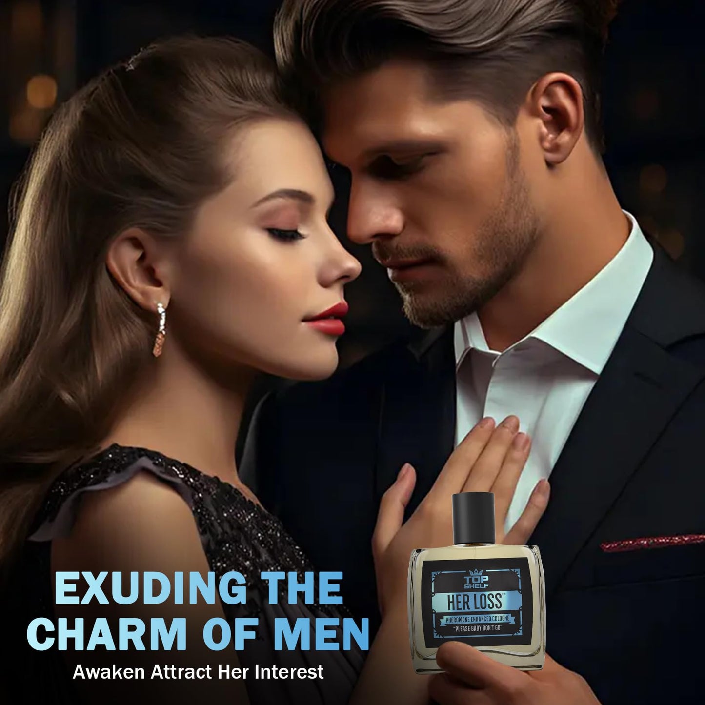 Top Shelf Her Loss Cologne for Men (Pheromone Enhanced) - 1.7 Fl Oz Long Lasting Perfume Her Loss Para Hombre, Natural Herbal Scent-Awaken Raw Instinct, Her Loss Pheromone Cologne for Men Attract Her