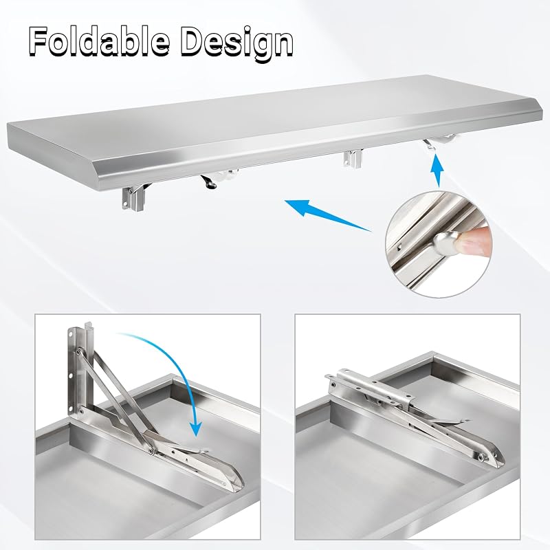 36" x 18" Folding Concession Shelf - Stainless Steel Kitchen/Truck Organizer (Variation: 36" x 18")