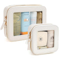 KOTORA White Clear Makeup Bag Set - 2 Pack Travel Cosmetic Pouches, PU Leather, TSA-Ready Car Organizer