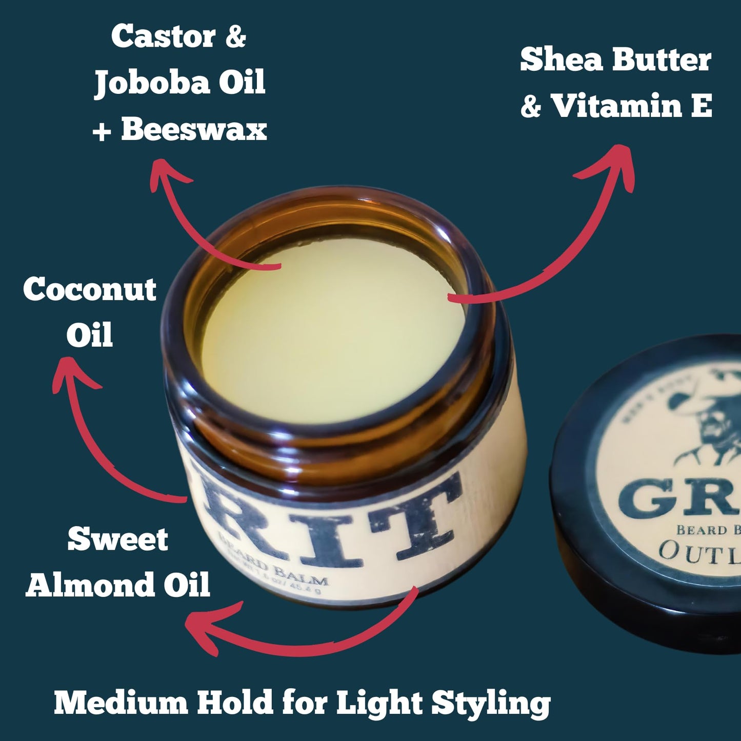GRIT Beard Balm Outlaw (1.6 oz) | All Natural | Styles, Strengthens & Softens Beards & Mustaches | Moisturizes Skin | Leave in Conditioner Wax for Men
