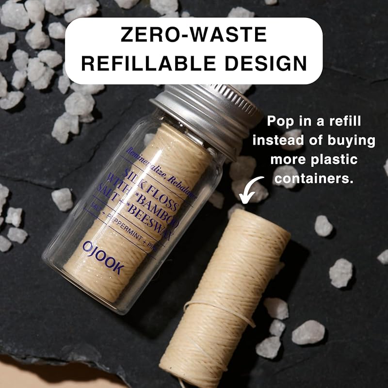 Dental Floss Refills - Bamboo Salt Silk with Beeswax, 64 yd Total, Pine Flavor, 2 Spools