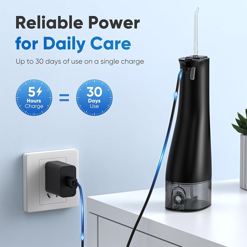 Cordless Water Flosser with U-Shaped Tip, 350ml Tank, 3 Modes – Included 8 Tips, Black (Variation of THIS listing: Black)