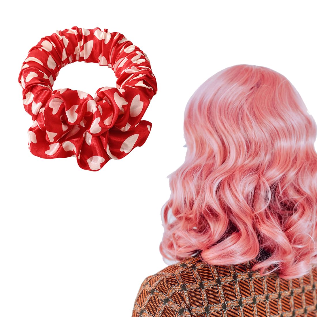 EMILYLE Women Heatless Curling Silk Scrunchies No Heat Curls for Long Hair tie Hair Curling Rod Headband red