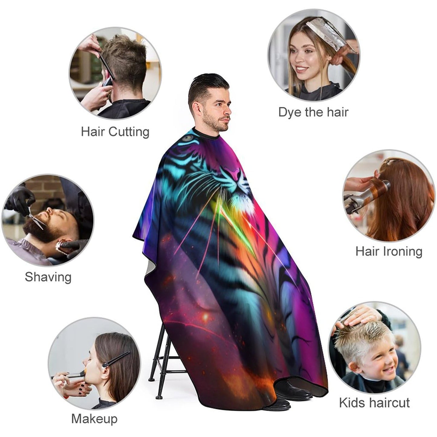 Adjustable Hairdresser Cape - Haircut Hairdressing Cloth Apron Beautiful Wild Animal Tiger Abstract Art Shampoo & Cutting Household Capes Wrap for Hair Cutting