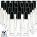 Black 25 Pcs 10 ml Square Glass Roller Bottles for Essential Oils with Funnels