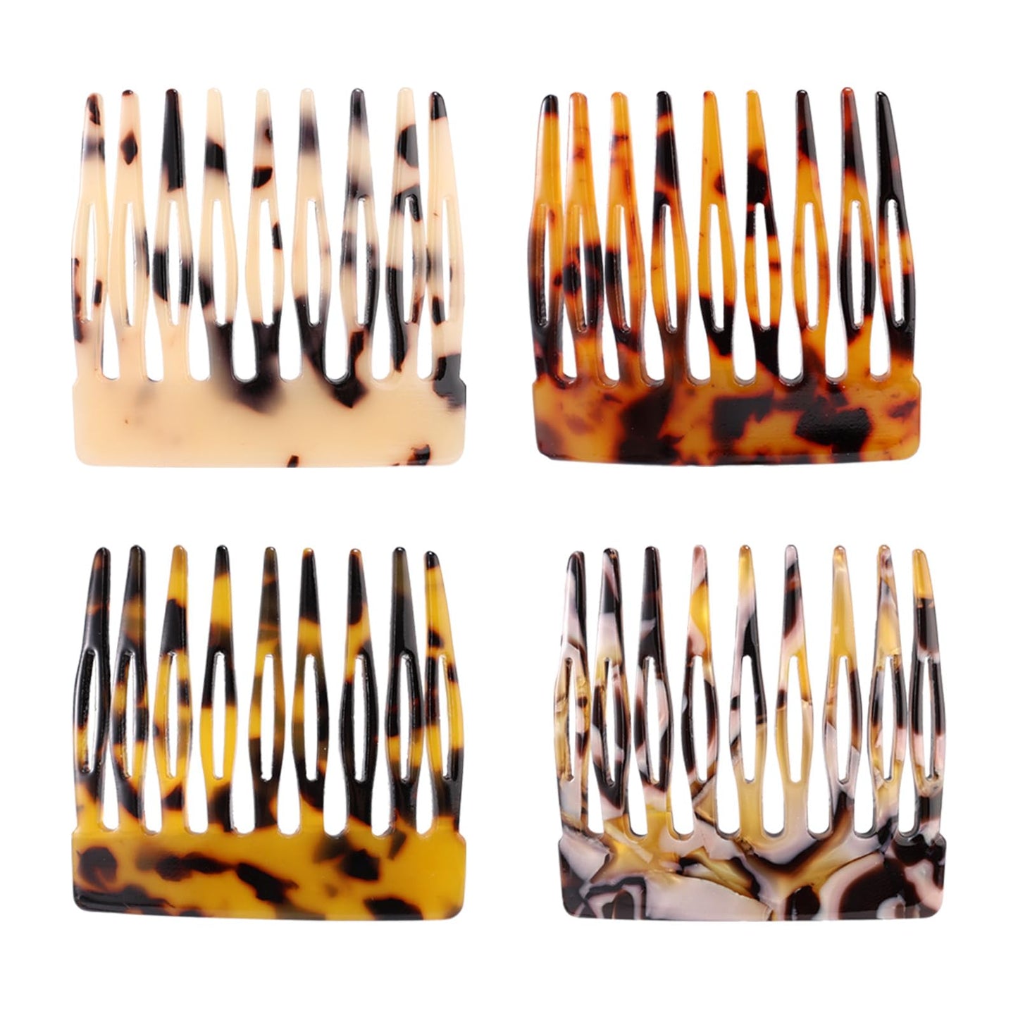 4pcs French Hair Side Comb, Leopard Small French Side Comb Decorative Twist Bun Hold Clips Hair Styling Accessories for Girls Women (4 Styles)