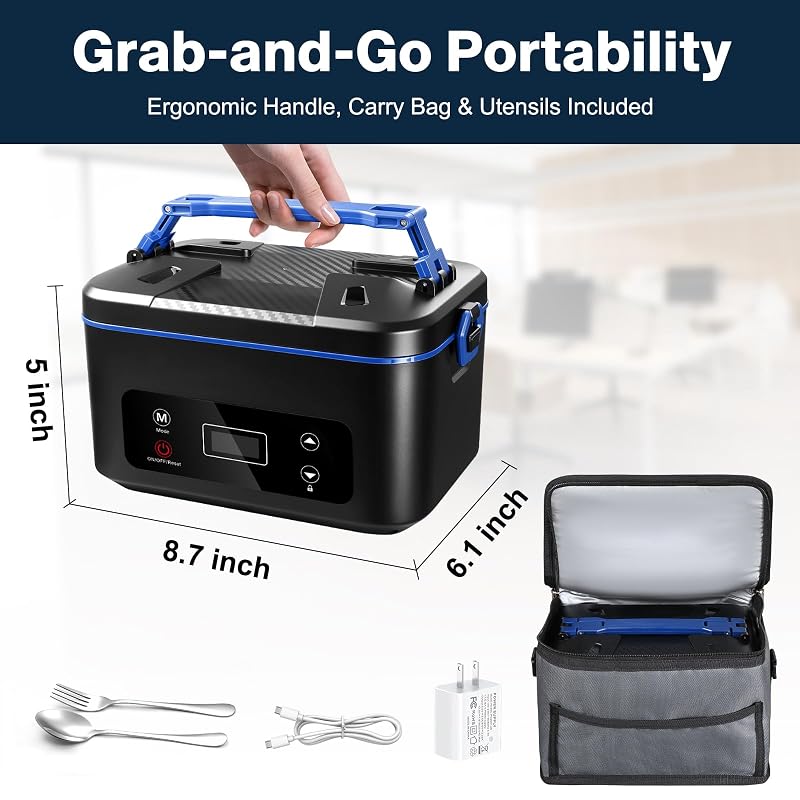 Heated Lunch Box 5.5 Cup Battery Powered Food Warmer with Auto Keep-Warm