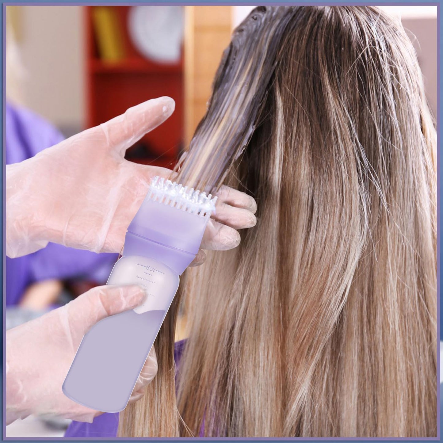 Pimoys Root Comb Applicator Bottle 6 Ounce, Oil Applicator for Hair Dye, Hair Oiling Bottle Brush with Graduated Scale, Purple
