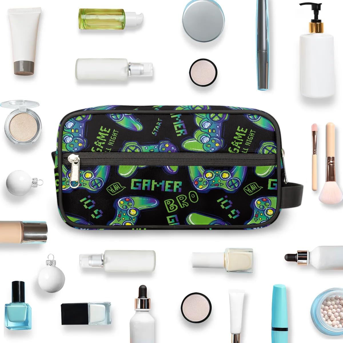 LLCXCSI Travel Toiletry Bag for Boys Kids, Waterproof Hanging Dopp Kit for Men, Shaving Bag with Large Capacity for Travel, Sports, Shower (Blue Video Game)