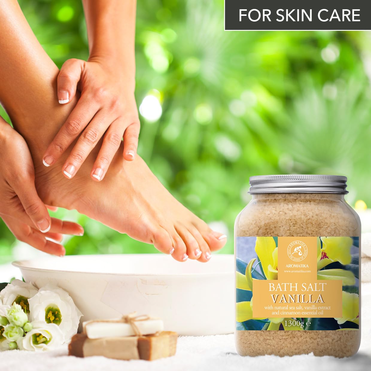 Bath Sea Salt Vanilla 46 Oz (1300g) - 100% Natural Sea Salt with Vanilla Extract & Cinnamon Essential Oil - Relaxing Bath - Beauty - Body Care - Relaxation - Good Sleep - Aromatherapy Bath Salts