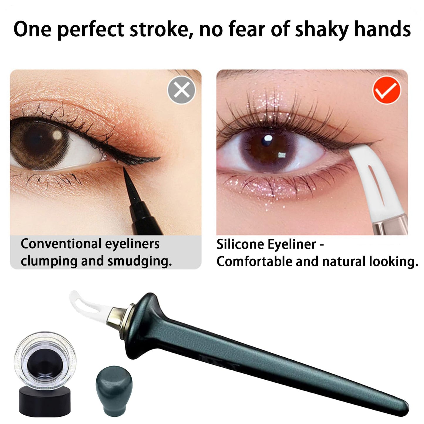 Silicone Eyeliner Pen Set - Quick-Drying Brush Set, Paired With Waterproof Black And Brown Gel Cream - Easy, Streak-Free Application Design Suitable For Beginners And Professionals Alike. (Blue)