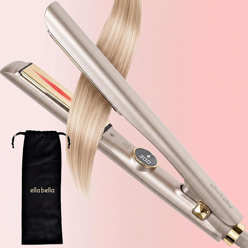 Champagne ELLA BELLA Slimline Infrared 2-in-1 Hair Straightener & Curling Iron - Titanium Plates