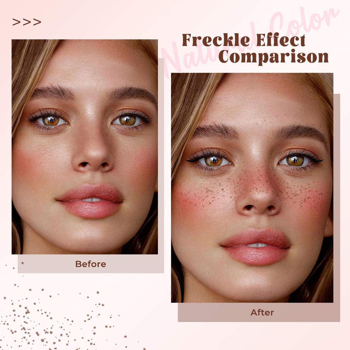 HOSAILY 2pcs Light Brown Freckle Stamp Makeup Pen, Quick Dry Faux Freckles Black Liquid Eyeliner Pen Set, Natural Lifelike Waterproof Fake Freckle Stain Marker Pencil Face Decoration Sunkissed Makeup