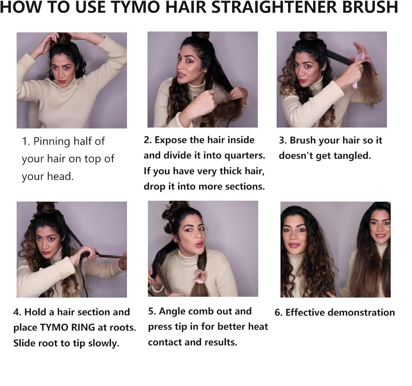 TYMO Ionic Hair Straightener Brush - One-Step Hair Straightener for Women, Straightening Brush with Negative Ions, 16 Temp Settings, LCD Display, Dual Voltage, Hot Comb Flat Iron for Frizz-Free Styles