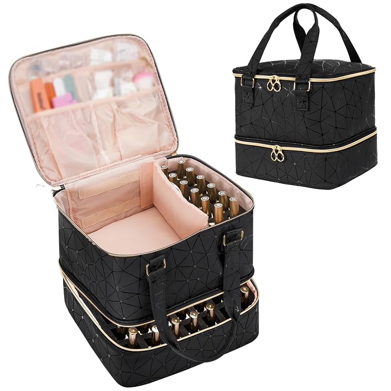 Nail Polish Organizer Bag Holds 54 Bottles - Large 11 x 9.5 x 9.5in, Black