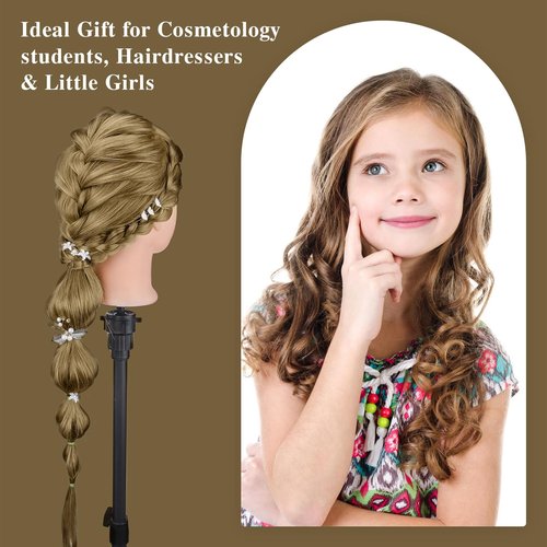 28" Mannequin Head Human Hair, Mannequin Head with 60% Real Hair,Cosmetology Mannequin Doll Head for Hair Styling,Training Practice Braiding Manikin Head with Table Clamp,Hair Styling Set #27