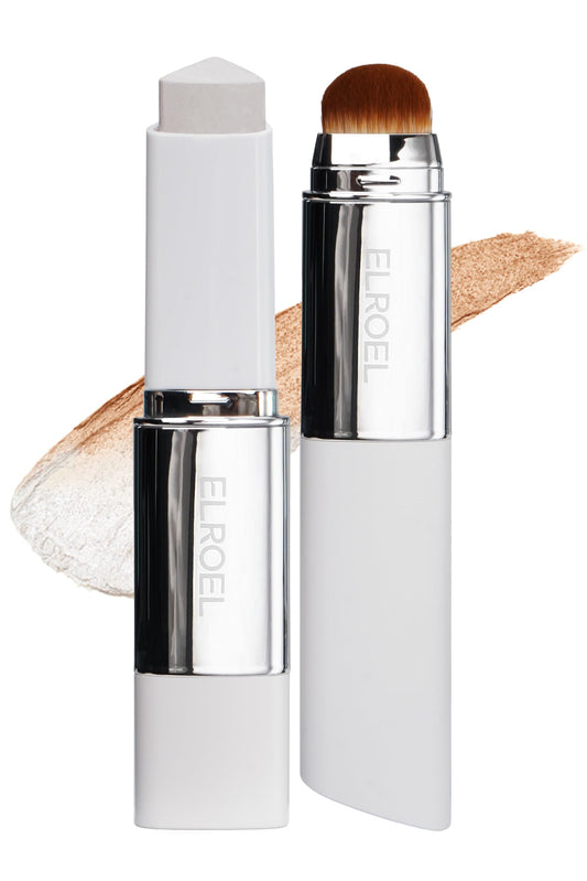 ELROEL Blanc Cover Cream Stick V White - Korean Color-Changing Foundation Stick with Volufiline - Medium to Full Coverage Dewy Finish Base Makeup - Dual-Ended with Detachable Brush (202 Natural)