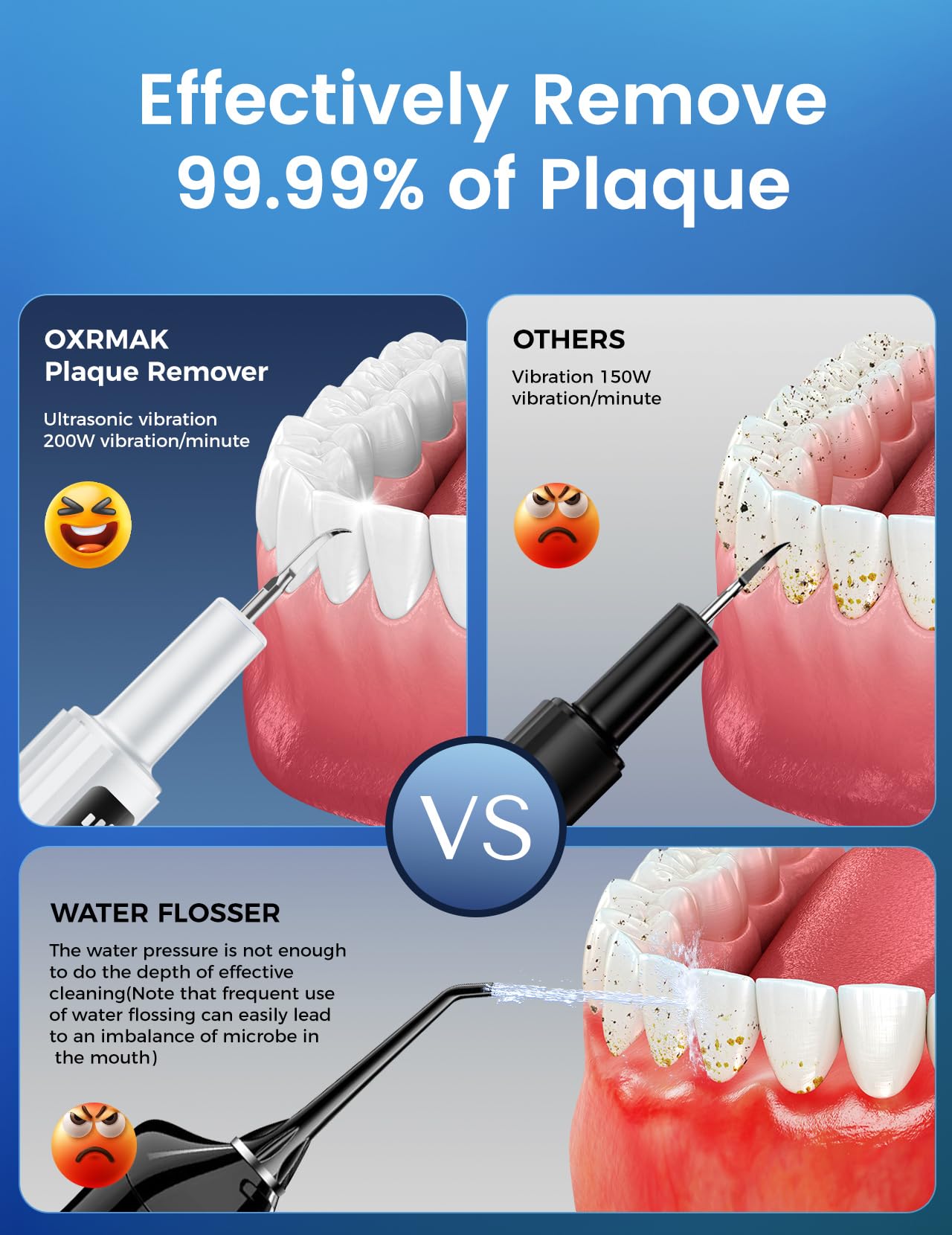 Plaque Remover for Teeth, Tartar Remover for Teeth with 3 Modes & Tongue Cleaner – Rechargeable Teeth Cleaning Kit with LED Light, Portable, Includes 2 Replacement Heads