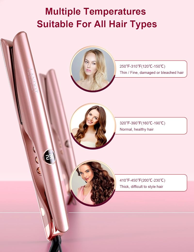 Rose Gold LANDOT 2-in-1 Hair Straightener & Curler – Dual Voltage 1"