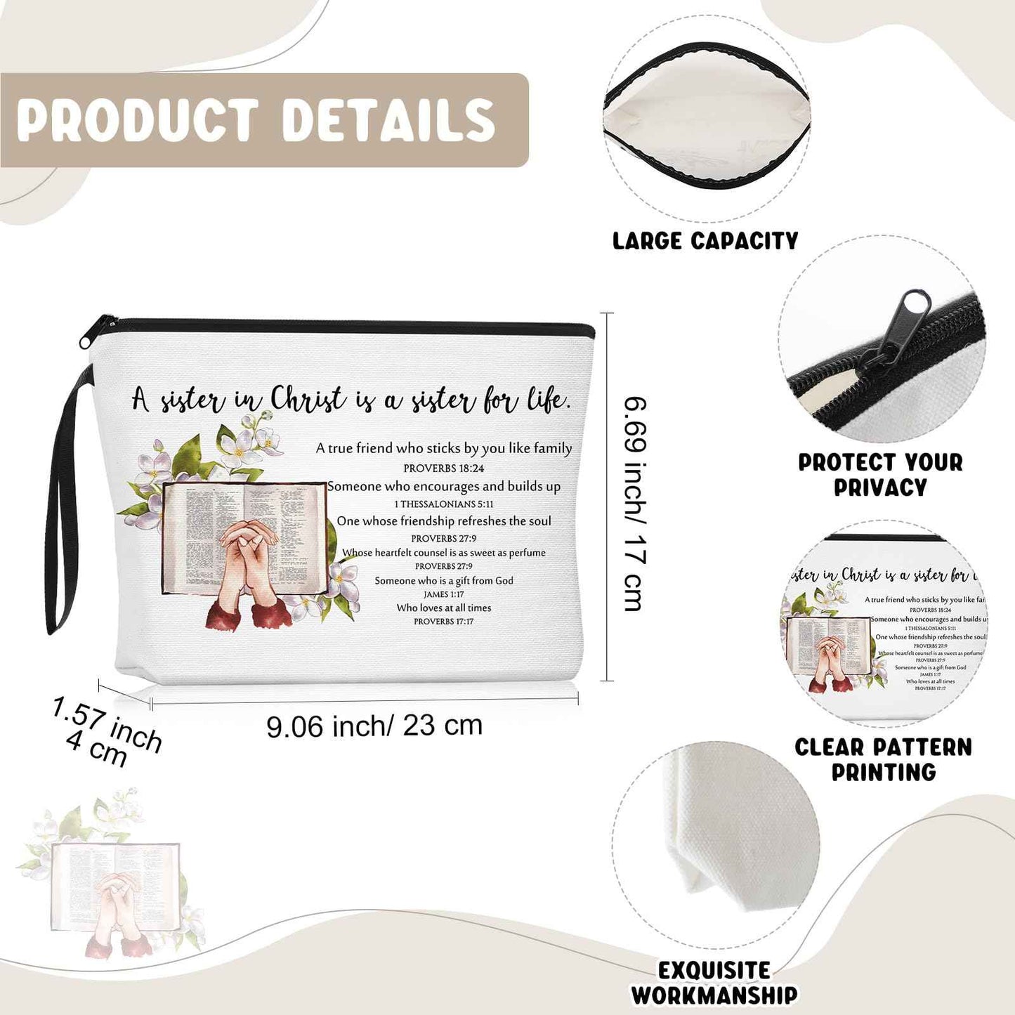 Dansydaisy 16 Pcs Christian Church Sister in Christ Makeup Bag Bible Verse Keychains for Women Birthday Friendship Gift