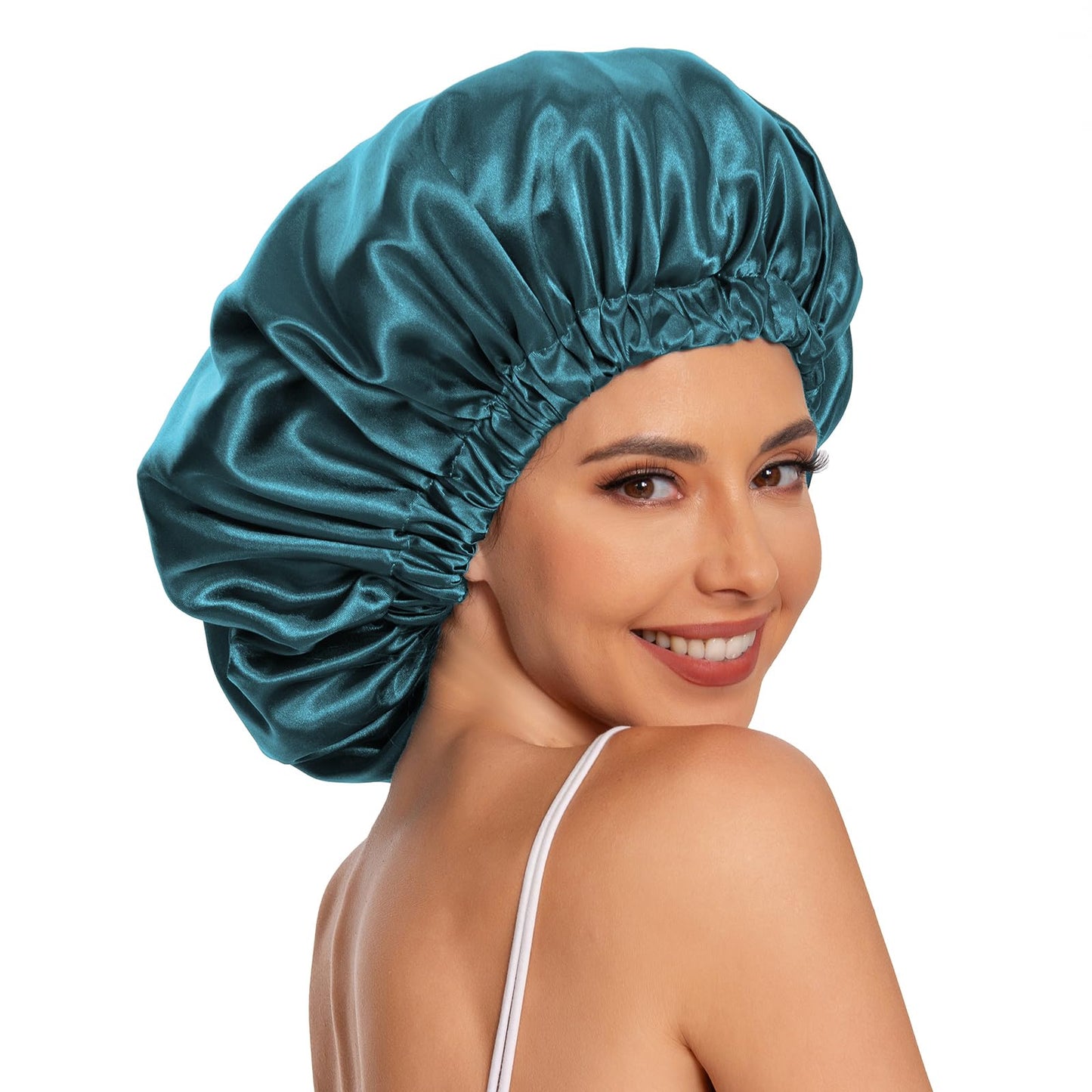 Satin Bonnet Silk Bonnet Hair Bonnet for Sleeping-Slouchy Beanie Hat Satin Sleep Cap for Women's Natural & Curly Hair(Blue Zircon)