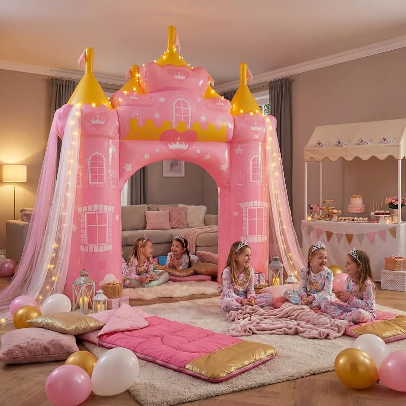 Princess Inflatable Arch 10 ft Pink Castle Outdoor Decor for Birthday Party