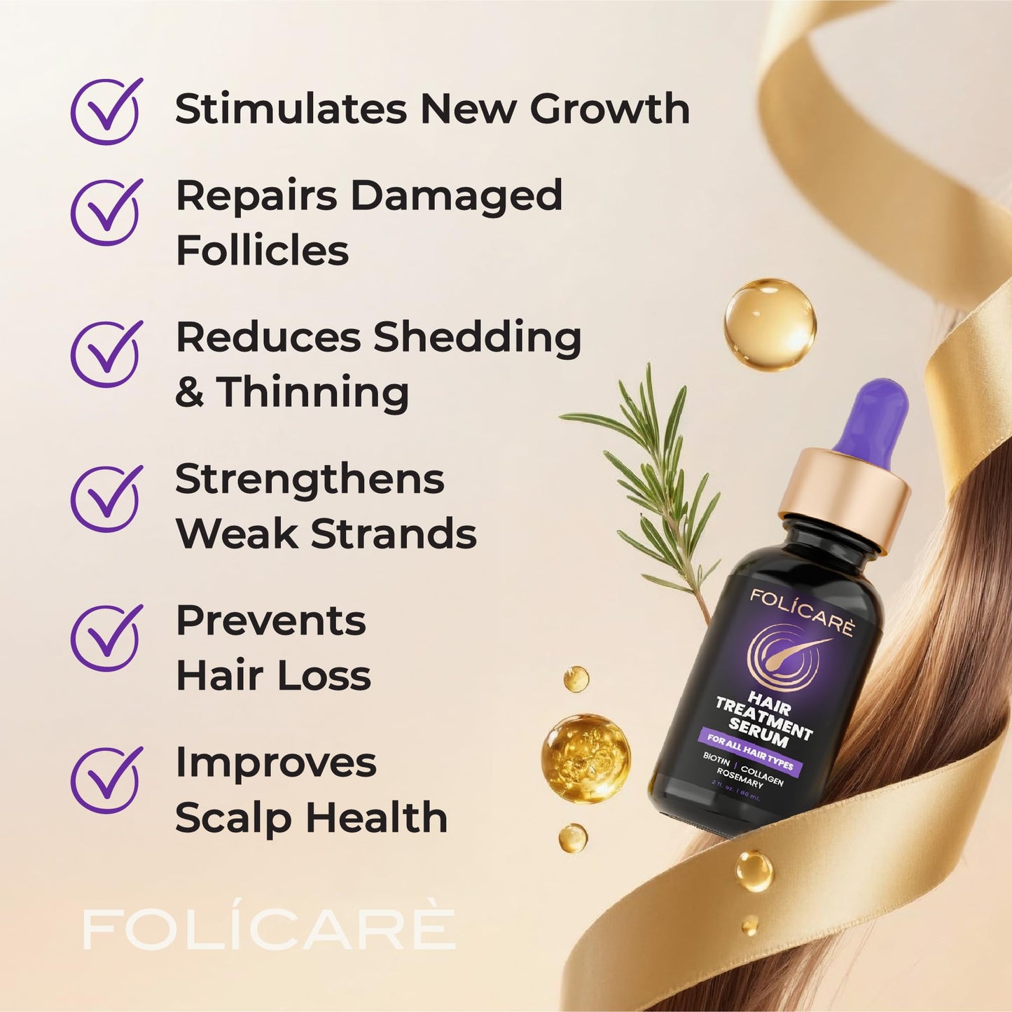 Thickening Hair Growth Serum Women & Men, Biotin Collagen & Rosemary Scalp Serum for Hair Density & Hydrating, Densifying Hair Serum Regrowth Oil for Hair Loss
