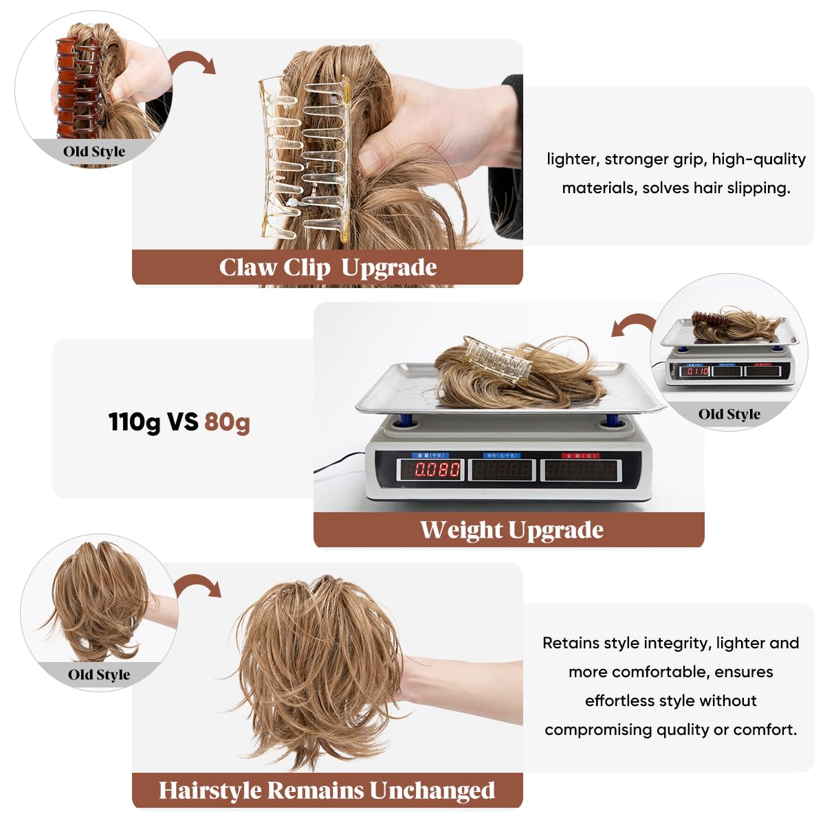 CJL HAIR Claw Clip Short Ponytail Hair Extensions DIY Bendable Metals Messy Bun Hair Piece for Wonen Straight Synthetic Fake Hairpieces Dirty Blonde
